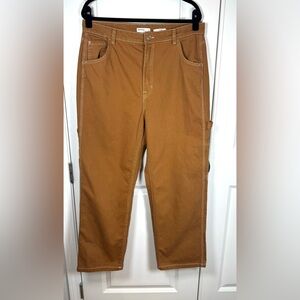 Bershka Carpenter Utility Pants Tan Workwear Straight Leg Cotton Womens 12